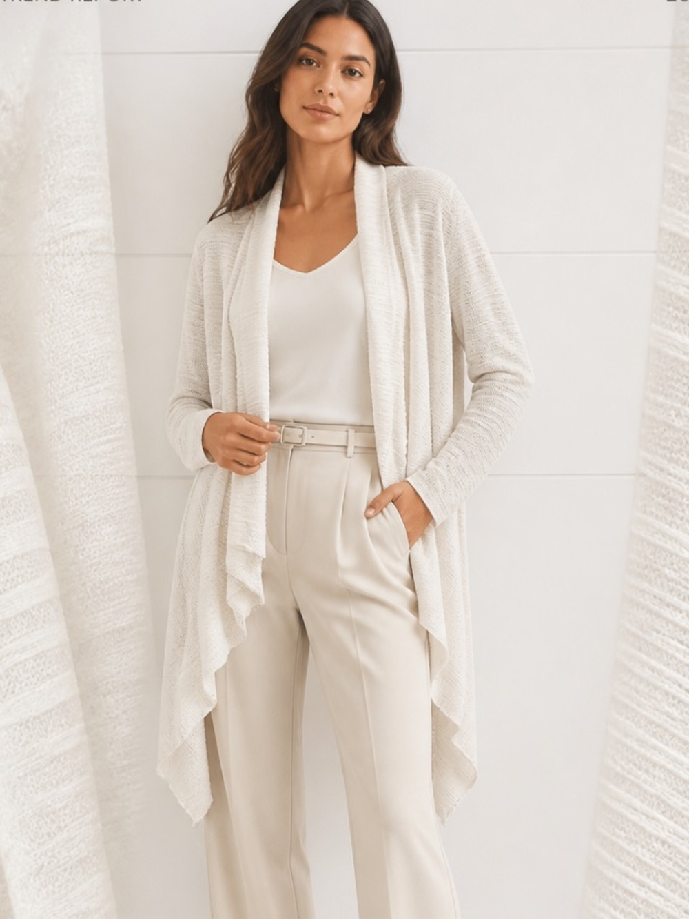 JOSEPH RIBKOFF Sweater Cardigan Lightweight Drape Waterfall White Textured 12